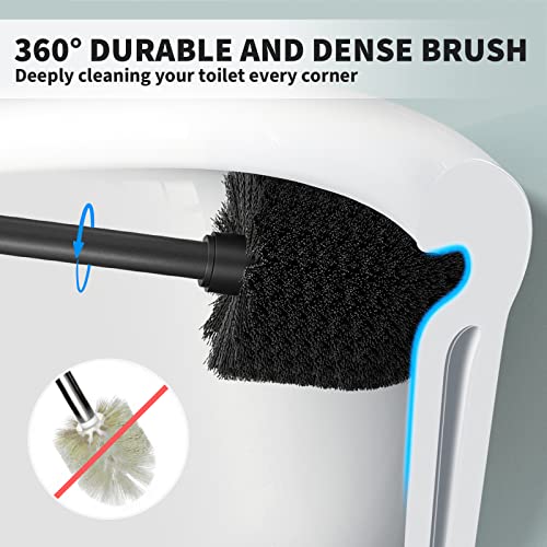 Toilet Brush and Holder Set with 16" Long Handle & Covered Base - Black