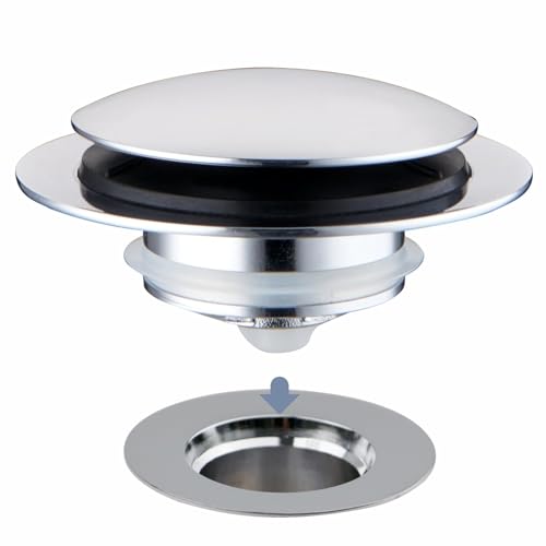 Universal Pop Up Bathtub Drain Stopper, Chrome Solid Brass Bath Drain