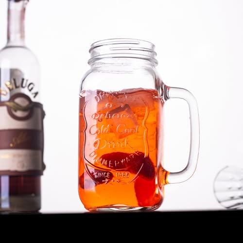 24 OZ Mason Jar Drinking Glasses with Handle - Set of 4, Dishwasher Safe