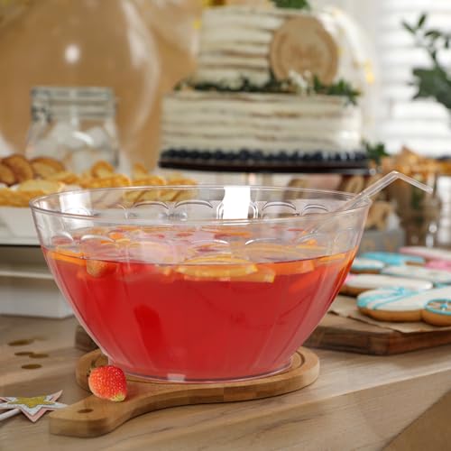 1.8 Gallon Clear Plastic Punch Bowl with Matching Ladle for Parties