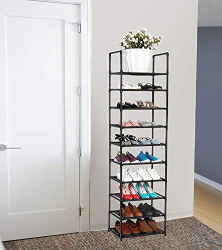 10-Tier Shoe Rack Organizer - Tall 20-Pair Space Saving Shelf, Black