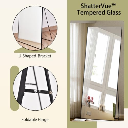 Full Length Floor Mirror with Stand, 56"x21" Aluminum Alloy Frame