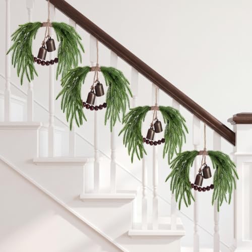Sggvecsy 6-Pack Christmas Mini Wreaths for Cabinets with Norfolk Bells & Beads