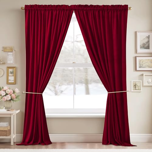StangH Autumn Series Red Velvet Curtains 42W x 84L, Pack of 2, 2 Panels