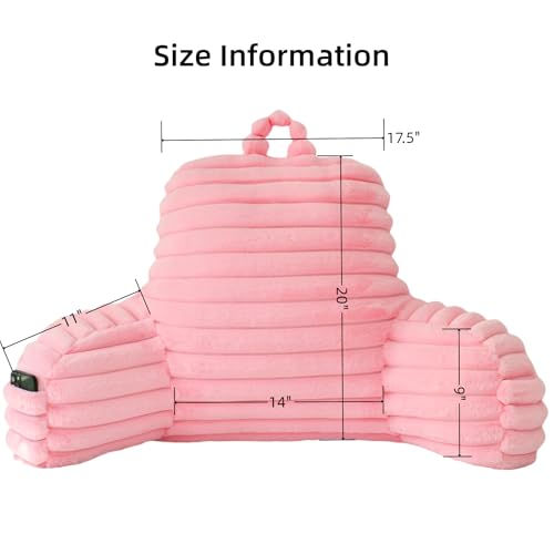 Large Reading Pillow for Adults - Back Support with Arms, Pink