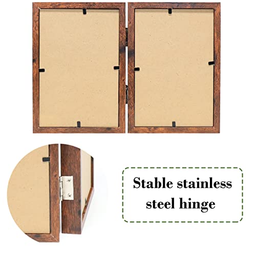 TOFOREVO Rustic Brown 5x7 Double Picture Frame Pack of 3 - Hinged Beveled Wooden Photo Frame for Desktop & Wall Display