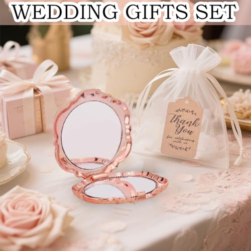 Rose Shaped Compact Mirror Set - 2 Pcs Rose Gold Pocket Mirrors for Favors