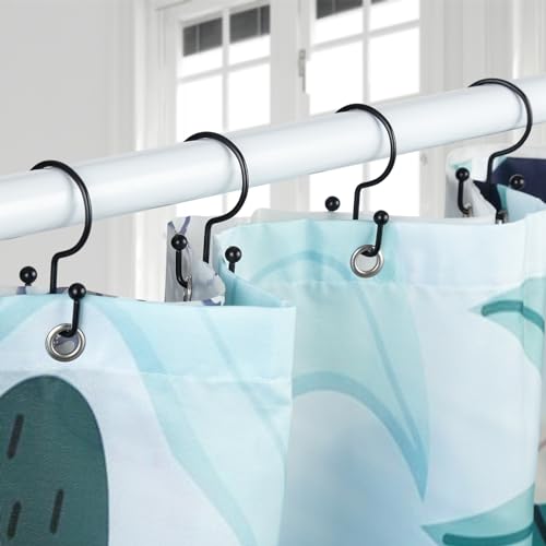 Goowin Double Glide Rust Proof Black Shower Curtain Hooks, 12 Pack