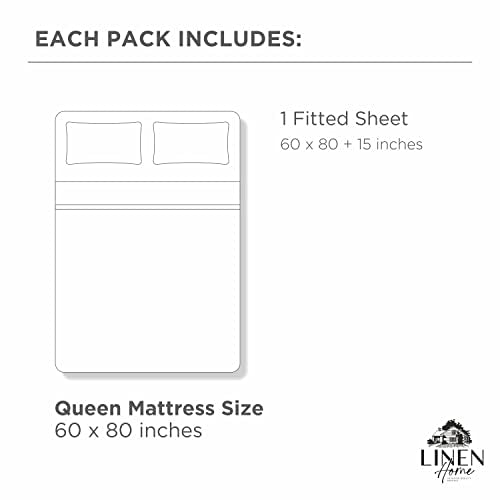 Linen Home 100% Cotton Queen Fitted Sheet - Deep Pocket Percale Weave