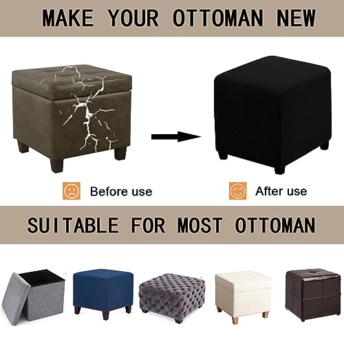 Small Black Stretch Ottoman Cover for Cube Footrest - Jacquard Protector