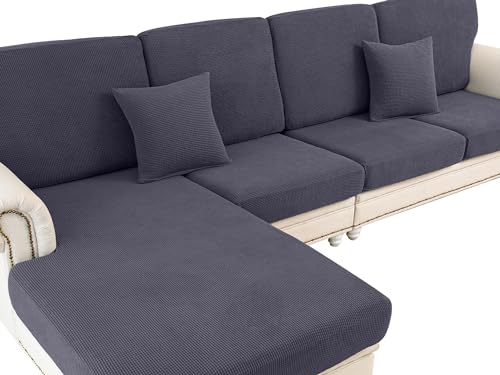 Stretch Couch Seat Cushion Covers - 3-Piece Sofa Slipcover Set (Dark Grey)