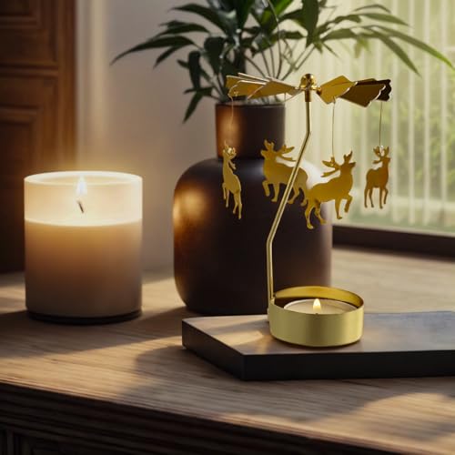 Rotary Candle Holder 2-Pack - Gold Spinning Tea Light Holder for Christmas