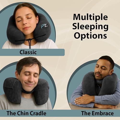 Inflatable Neck Pillow for Travel - H-Shape Hooded Airplane Pillow