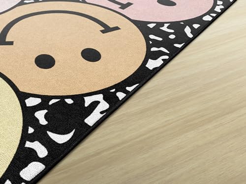 Pastel Rainbow Smiley Face Classroom Area Rug, 7'6" x 12' Kids Play Carpet