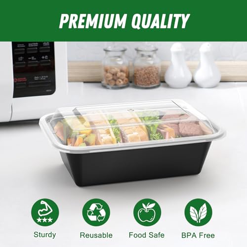 24 oz Meal Prep Containers with Lids (50 Pack) - Reusable Food Storage