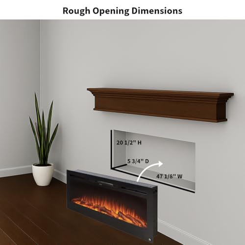 Smart Electric Fireplace 50-Inch Recessed In-Wall Heater with Wi-Fi and Realistic Flame Options