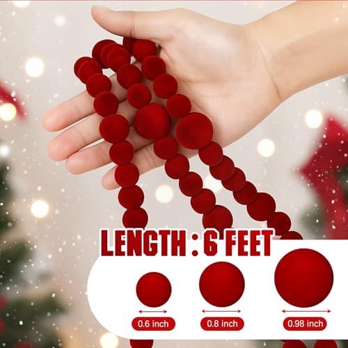 Canlierr Burgundy 6 ft Velvet Bead Garland Christmas Tree Ornaments