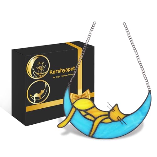 Kershyapet Handcrafted Orange Cat Stained Glass Window Suncatcher - Sympathy Gift for Cat Lovers