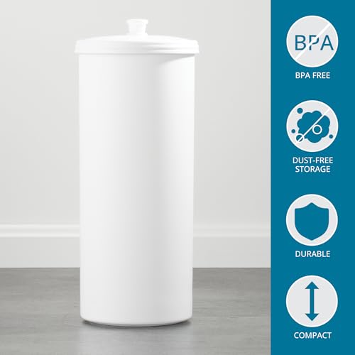 Freestanding Toilet Paper Storage Holder with Lid, Holds 3 Spare Rolls