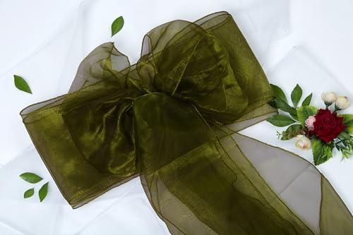 Olive Green Sheer Organza Chair Sashes - Pack of 25 Wedding Chair Bows
