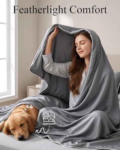Cooling Comforter - Lightweight Down Alternative Blanket for Night Sweats, Queen 90x90 (Mist Gray)