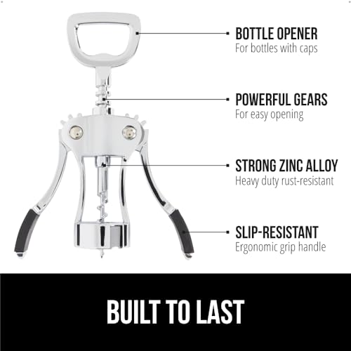 Gorilla Grip Black BPA-Free Wine Opener with Corkscrew & Bottle Opener - Multifunctional, Ergonomic