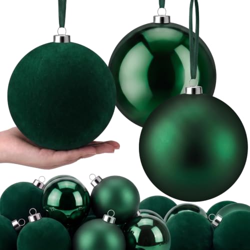 Yunlly 9-Piece Green Christmas Ornaments Set - Large 6 Inch Mixed Finish Decorations