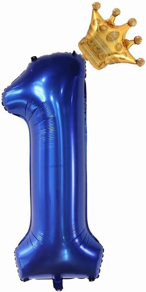 40-Inch Navy Blue Crown Number 1 Balloon | Giant 1st Birthday Decoration for Kids' Parties
