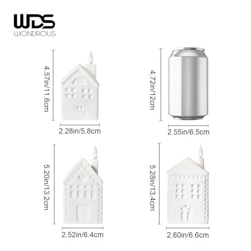 WDS Wondrous White Ceramic Christmas Village Set - 3 LED Houses, Flameless Battery