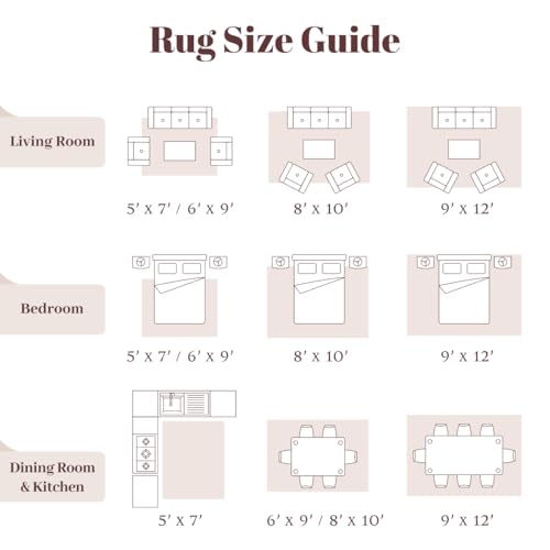 Washable 8x10 Vintage Area Rug, Non-Slip Faux Wool Carpet for Living Room