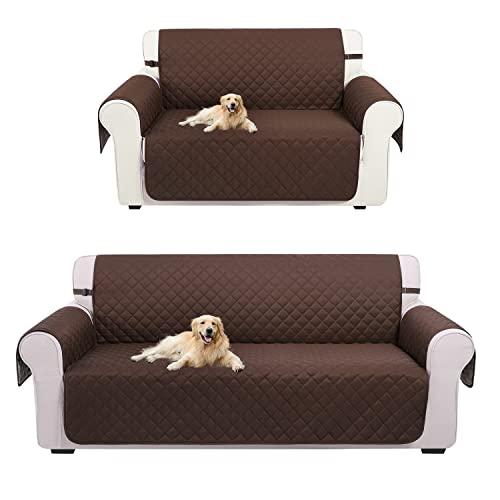 Reversible Sofa Cover Bundle for Sofa & Loveseat, Coffee