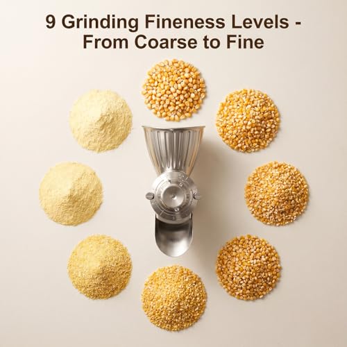 Grain Mill Attachment for Stand Mixers, Metal Flour Mill with 9 Grind Levels
