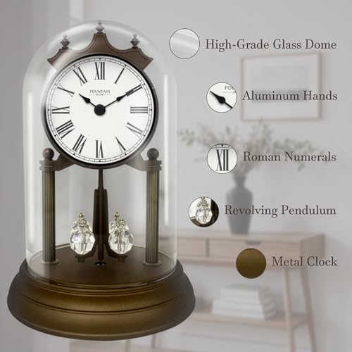 9-Inch Anniversary Mantel Clock with Revolving Pendulum and Glass Dome