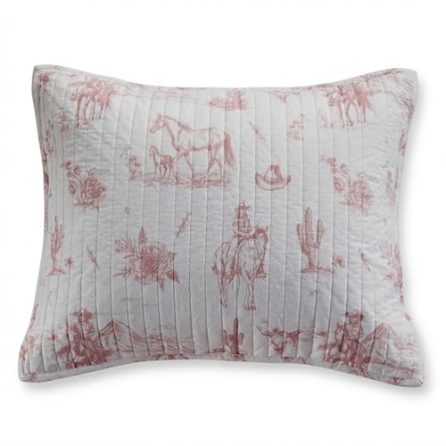 Dusty Rose Cowgirl Toile Cotton Sham - Reversible 20x26 in