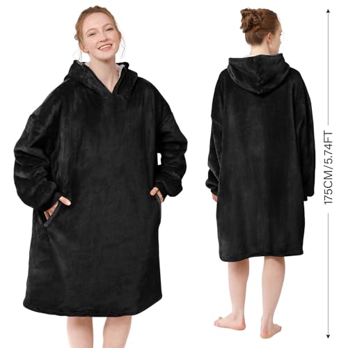 Oversized Wearable Blanket Hoodie with Pocket - Soft Sherpa Fleece