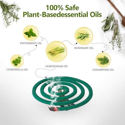 Natural Plant-Based Outdoor Patio Aroma Coils with 2 Stands (20 Pack)