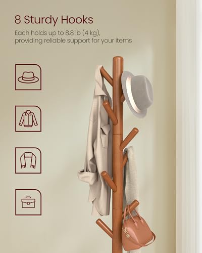 Freestanding Coat Rack with 8 Hooks and Storage Shelf, 69-Inch Tall