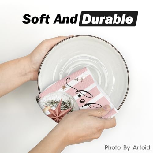 Pink Christmas Kitchen Towels Set of 4 18x26 Inches - Artoid Mode Holiday Dish Cloths