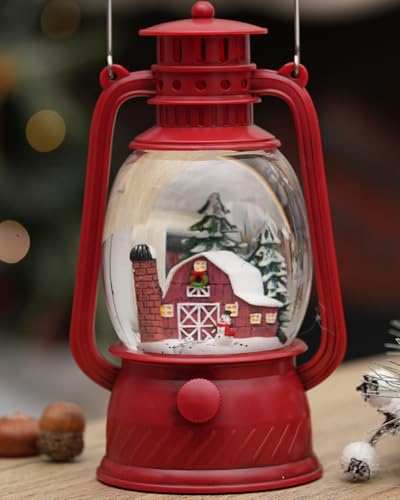 Musical Christmas Snow Globe Lantern with Swirling Glitter and 6H Timer