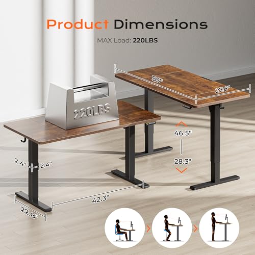 55-Inch Electric Standing Desk, Height Adjustable Computer Desk with 3 Presets
