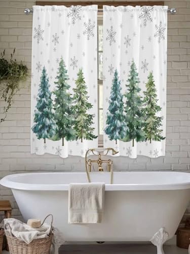 Jolunifun 52x72 in Christmas Tree Caf%C3%A9 Curtains (Pack of 2) 104x72 In Rod Pocket Panels