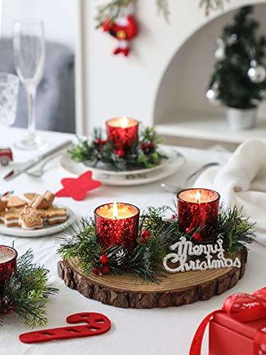 Christmas Candle Rings with Soy Votive Candles - Set of 4 Red Berry Centerpiece
