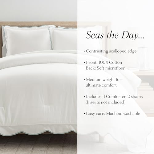 Coastal Scalloped Edge Comforter Set, 3-Piece Full/Queen Cotton Bedding