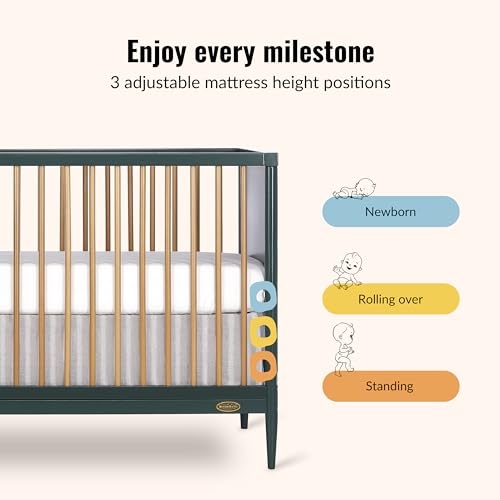 Dream On Me Clover 4-in-1 Convertible Baby Crib in Olive, Modern Nursery Furniture