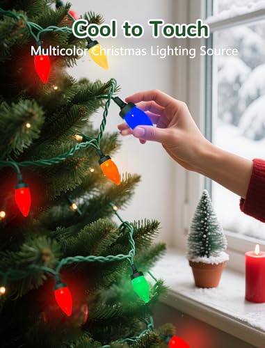 Multicolor C7 LED String Lights 26FT Christmas Decor with 50 Bulbs - Green Wire