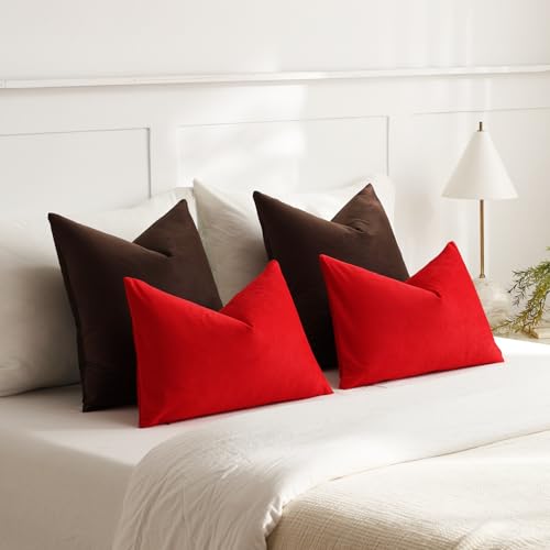 DEZENE Chocolate Brown Velvet Throw Pillow Covers 18x18 (Pack of 2)