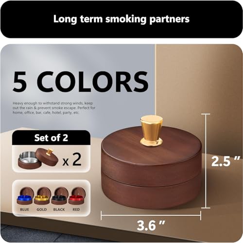 Metal Ashtray with Lid - 2 Pack Windproof Outdoor Smokeless Ashtray