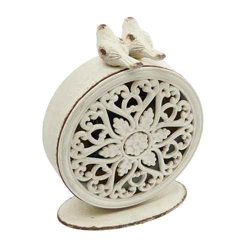 Vintage Pewter Mantel Clock with Bird Accents, Distressed Ivory Finish