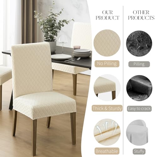 100% Waterproof Stretch Jacquard Dining Chair Covers - Set of 4, Beige