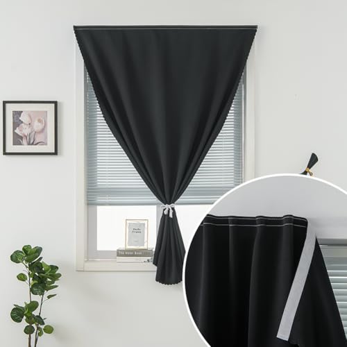 Self-Adhesive Blackout Curtain Panel - No-Drill Stick-On Shade (35" x 59", Black)